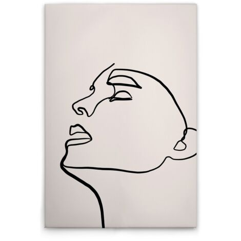 Leinwandbild Gesicht Oneliner M1-No.51353 - Kunstdruck auf Leinwand in Creme Schwarz - Wandbild 50 x 75 cm