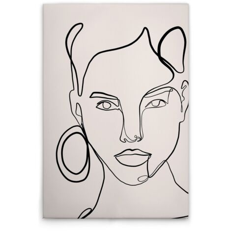 Leinwandbild Gesicht Oneliner M1-No.51356 - Kunstdruck auf Leinwand in Creme Schwarz - Wandbild 30 x 45 cm