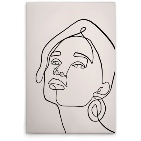 Leinwandbild Gesicht Oneliner M1-No.51361 - Kunstdruck auf Leinwand in Creme Schwarz - Wandbild 30 x 45 cm