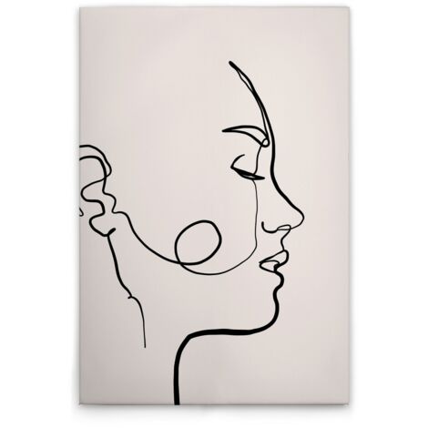 Leinwandbild Gesicht Oneliner M1-No.51370 - Kunstdruck auf Leinwand in Creme Schwarz - Wandbild 80 x 120 cm
