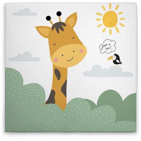Leinwandbild Giraffe Kinderzimmer M1-No.50647 - Kunstdruck auf Leinwand in Grün Weiß - Wandbild 30 x 30 cm