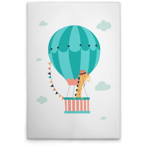 Leinwandbild Heißluftballon Kinderzimmer Giraffe M1-No.51437 - Kunstdruck auf Leinwand in Weiß Grün - Wandbild 80 x 120 cm
