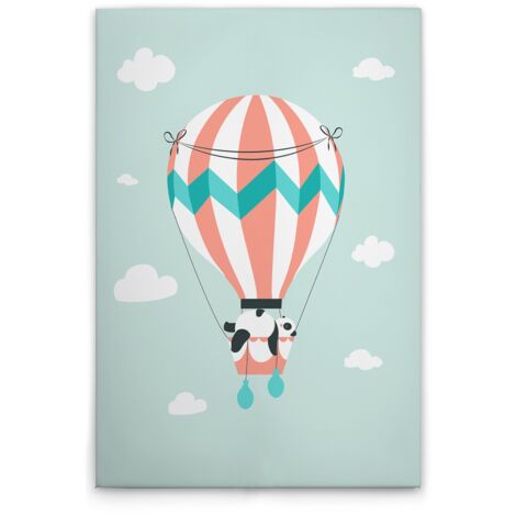 Leinwandbild Heißluftballon Kinderzimmer Panda M1-No.51428 - Kunstdruck auf Leinwand in Grün Weiß - Wandbild 30 x 45 cm