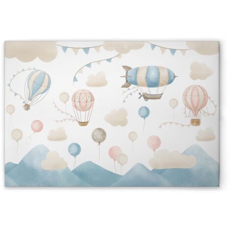 Leinwandbild Heißluftballons mit Wolken M1-No.50572 - Kunstdruck auf Leinwand in Beige Blau - Wandbild 120 x 80 cm