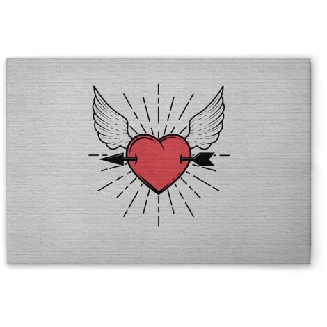 Leinwandbild Herz Steinwand M1-No.51016 - Kunstdruck auf Leinwand in Grau Rot - Wandbild 45 x 30 cm