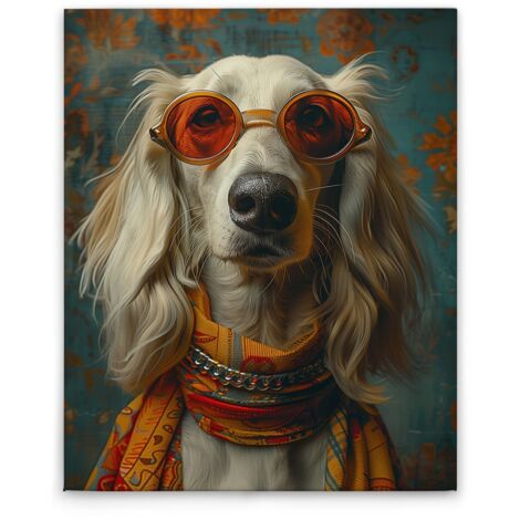 Leinwandbild Hippie Hund M1-No.52258 - Kunstdruck auf Leinwand in Bunt Gelb - Wandbild 40 x 50 cm