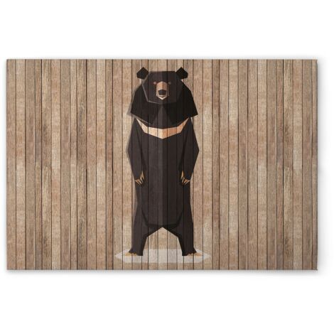 Leinwandbild Holzoptik Bär M1-No.50947 - Kunstdruck auf Leinwand in Braun Beige - Wandbild 60 x 40 cm
