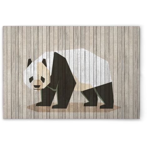 Leinwandbild Holzoptik Panda M1-No.50951 - Kunstdruck auf Leinwand in Grau Schwarz - Wandbild 45 x 30 cm