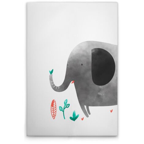 Leinwandbild Kinderzimmer Aquarell Elefant M1-No.51413 - Kunstdruck auf Leinwand in Weiß Grau - Wandbild 30 x 45 cm