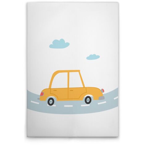 Leinwandbild Kinderzimmer Autos M1-No.51398 - Kunstdruck auf Leinwand in Weiß Gelb - Wandbild 30 x 45 cm