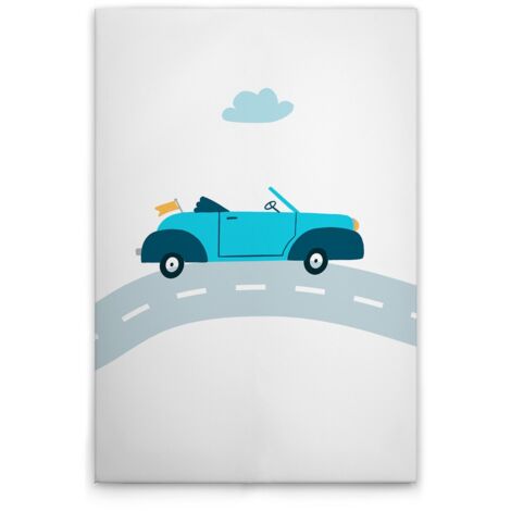Leinwandbild Kinderzimmer Autos M1-No.51403 - Kunstdruck auf Leinwand in Weiß Blau - Wandbild 30 x 45 cm
