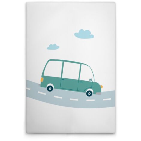 Leinwandbild Kinderzimmer Autos M1-No.51408 - Kunstdruck auf Leinwand in Weiß Grün - Wandbild 30 x 45 cm