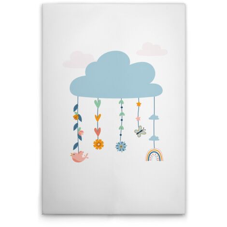 Leinwandbild Kinderzimmer Wolken Mobile M1-No.51477 - Kunstdruck auf Leinwand in Weiß Bunt - Wandbild 80 x 120 cm