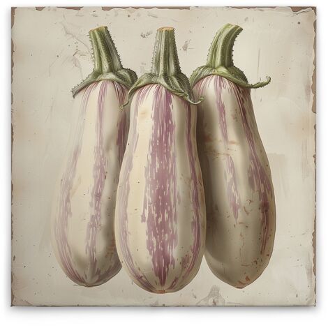 Leinwandbild Küchenmotiv Aubergine M1-No.51834 - Kunstdruck auf Leinwand in Creme Beige - Wandbild 30 x 30 cm