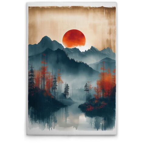 Leinwandbild Landschaft M1-No.52158 - Kunstdruck auf Leinwand in Orange Blau - Wandbild 80 x 120 cm
