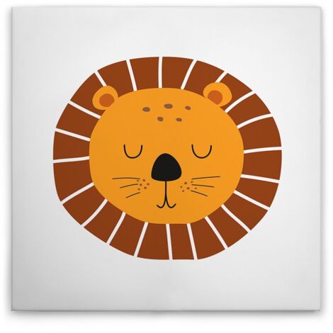Leinwandbild Löwe Kinderzimmer M1-No.51962 - Kunstdruck auf Leinwand in Weiß Braun - Wandbild 30 x 30 cm