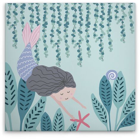Leinwandbild Meerjungfrau Kinderzimmer M1-No.50587 - Kunstdruck auf Leinwand in Blau Grün - Wandbild 30 x 30 cm