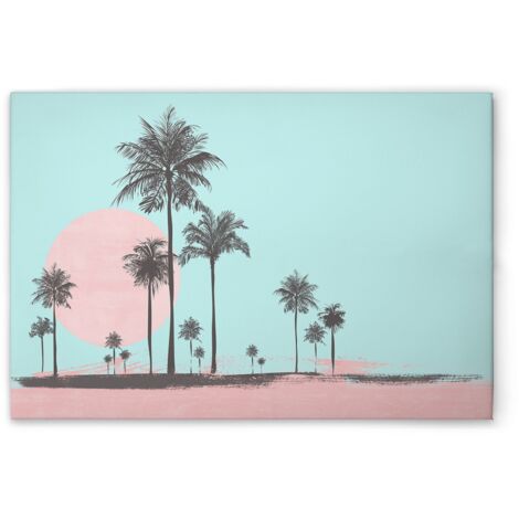 Leinwandbild Miami Strand Rosa Blau M1-No.51051 - Kunstdruck auf Leinwand in Blau Rosa - Wandbild 45 x 30 cm