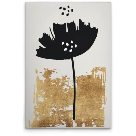 Leinwandbild Mohnblüte Schwarz Gold M1-No.50702 - Kunstdruck auf Leinwand in Creme Gold - Wandbild 30 x 45 cm