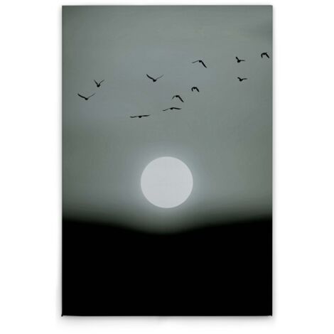 Leinwandbild Mondschein im Hotizont Schwarz Weiß M1-No.50701 - Kunstdruck auf Leinwand in Schwarz Grau - Wandbild 80 x 120 cm