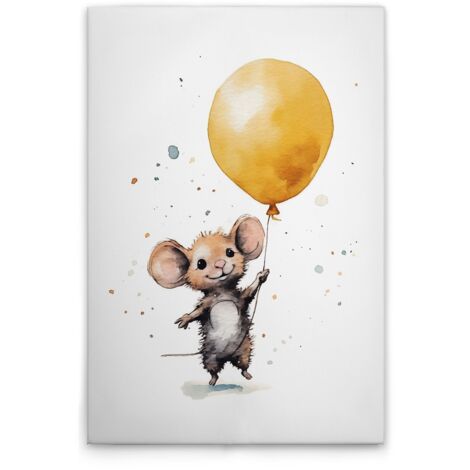 Leinwandbild Niedliche Maus Gelb M1-No.52198 - Kunstdruck auf Leinwand in Weiß Braun - Wandbild 80 x 120 cm