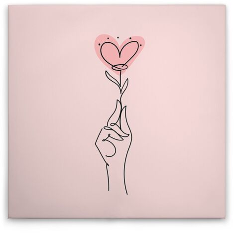 Leinwandbild Oneliner Herzen mit Hand M1-No.51596 - Kunstdruck auf Leinwand in Rosa Schwarz - Wandbild 50 x 50 cm