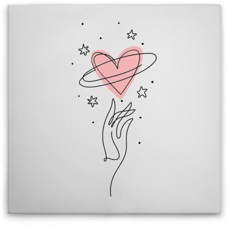 Leinwandbild Oneliner Herzen mit Hand M1-No.51598 - Kunstdruck auf Leinwand in Weiß Rosa - Wandbild 30 x 30 cm