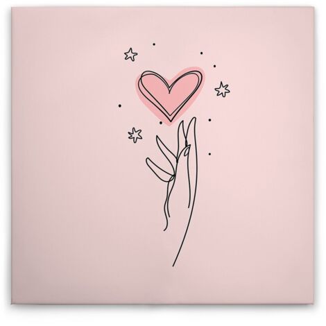 Leinwandbild Oneliner Herzen mit Hand M1-No.51602 - Kunstdruck auf Leinwand in Rosa Schwarz - Wandbild 30 x 30 cm