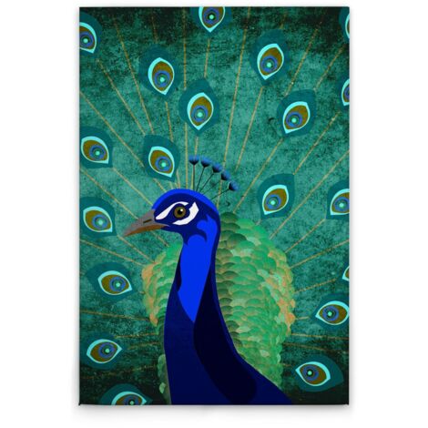 Leinwandbild Pfau Gemälde M1-No.50784 - Kunstdruck auf Leinwand in Grün Blau - Wandbild 30 x 45 cm