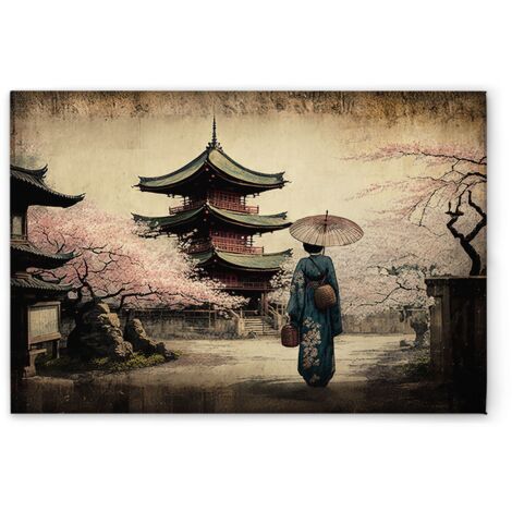Leinwandbild Pogoda Asia Vintage M1-No.52054 - Kunstdruck auf Leinwand in Beige Blau - Wandbild 45 x 30 cm