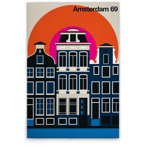 Leinwandbild Retro Amsterdam M1-No.50808 - Kunstdruck auf Leinwand in Creme Schwarz - Wandbild 80 x 120 cm
