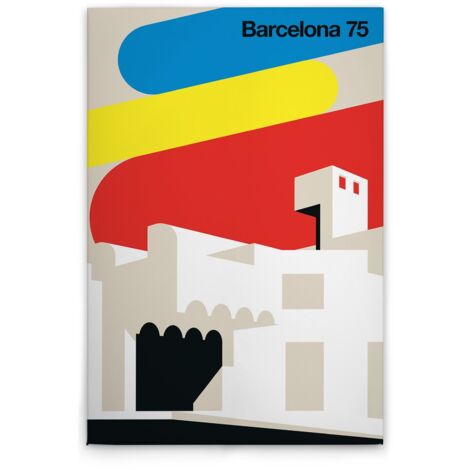 Leinwandbild Retro Barcelona M1-No.50833 - Kunstdruck auf Leinwand in Bunt Creme - Wandbild 80 x 120 cm