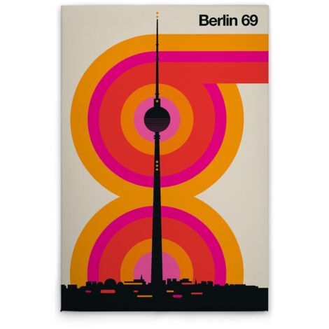 Leinwandbild Retro Berlin M1-No.50809 - Kunstdruck auf Leinwand in Creme Schwarz - Wandbild 30 x 45 cm