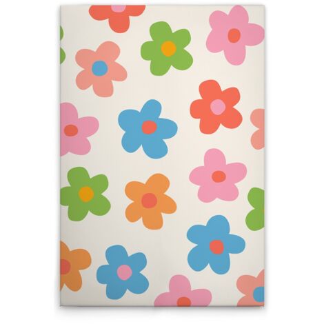 Leinwandbild Retro Blumen Bunt M1-No.51693 - Kunstdruck auf Leinwand in Creme Weiß - Wandbild 30 x 45 cm