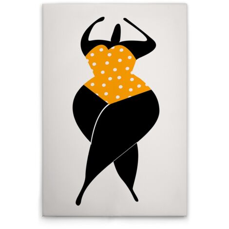 Leinwandbild Retro Frauen Silhouette Gelb M1-No.50756 - Kunstdruck auf Leinwand in Creme Schwarz - Wandbild 80 x 120 cm
