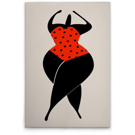 Leinwandbild Retro Frauen Silhouette Rot M1-No.50757 - Kunstdruck auf Leinwand in Creme Schwarz - Wandbild 30 x 45 cm