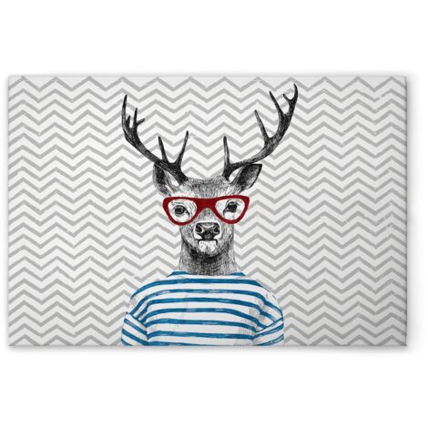 Leinwandbild Retro Hirsch Bunt M1-No.51030 - Kunstdruck auf Leinwand in Schwarz Weiß - Wandbild 120 x 80 cm