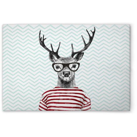 Leinwandbild Retro Hirsch Bunt M1-No.51036 - Kunstdruck auf Leinwand in Blau Weiß - Wandbild 45 x 30 cm