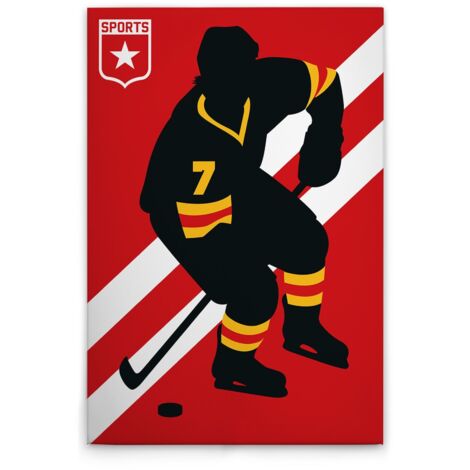 Leinwandbild Retro Ice Hockey Spieler M1-No.50874 - Kunstdruck auf Leinwand in Rot Gelb - Wandbild 30 x 45 cm