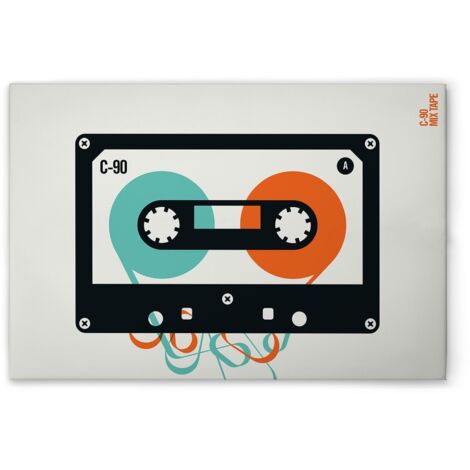 Leinwandbild Retro Kassette Pop Art M1-No.51235 - Kunstdruck auf Leinwand in Creme Schwarz - Wandbild 120 x 80 cm