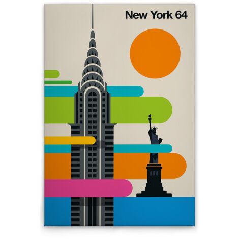 Leinwandbild Retro New York M1-No.50839 - Kunstdruck auf Leinwand in Bunt Creme - Wandbild 30 x 45 cm