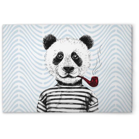 Leinwandbild Retro Panda Bunt M1-No.51041 - Kunstdruck auf Leinwand in Blau Weiß - Wandbild 45 x 30 cm