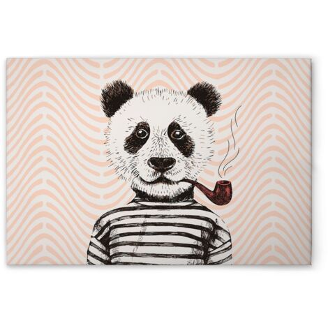 Leinwandbild Retro Panda Bunt M1-No.51046 - Kunstdruck auf Leinwand in Orange Weiß - Wandbild 45 x 30 cm