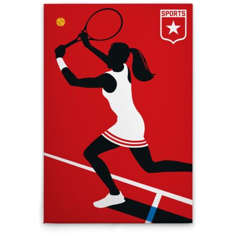 Leinwandbild Retro Tennisspieler M1-No.50883 - Kunstdruck auf Leinwand in Rot Gelb - Wandbild 80 x 120 cm