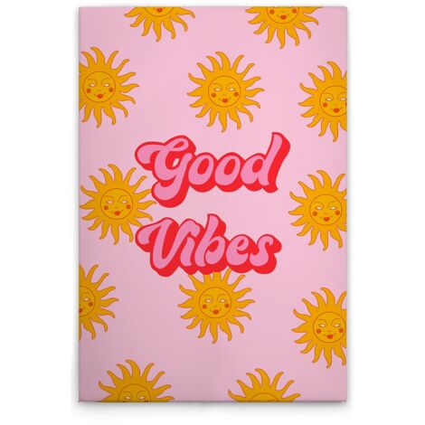 Leinwandbild Retrobild Bunt "Good Vibes" M1-No.51553 - Kunstdruck auf Leinwand in Rosa Pink - Wandbild 30 x 45 cm