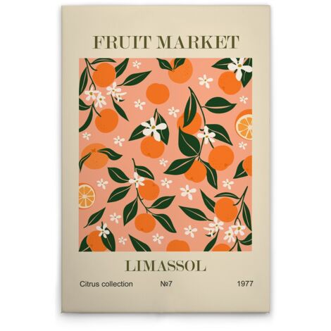 Leinwandbild Retroschild Mandarinen M1-No.51723 - Kunstdruck auf Leinwand in Beige Orange - Wandbild 30 x 45 cm