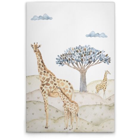 Leinwandbild Safari Giraffen M1-No.50598 - Kunstdruck auf Leinwand in Beige Blau - Wandbild 30 x 40 cm