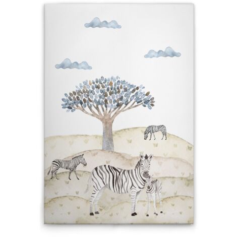 Leinwandbild Safari Zebras M1-No.50600 - Kunstdruck auf Leinwand in Beige Blau - Wandbild 30 x 40 cm