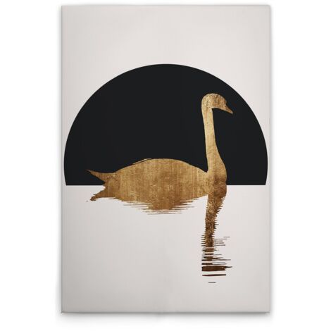 Leinwandbild Schwan Schwarz Gold M1-No.50659 - Kunstdruck auf Leinwand in Creme Schwarz - Wandbild 30 x 45 cm