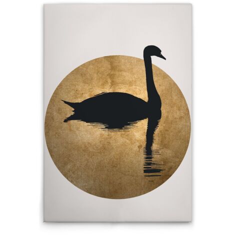 Leinwandbild Schwan Schwarz Gold M1-No.50664 - Kunstdruck auf Leinwand in Creme Schwarz - Wandbild 30 x 45 cm